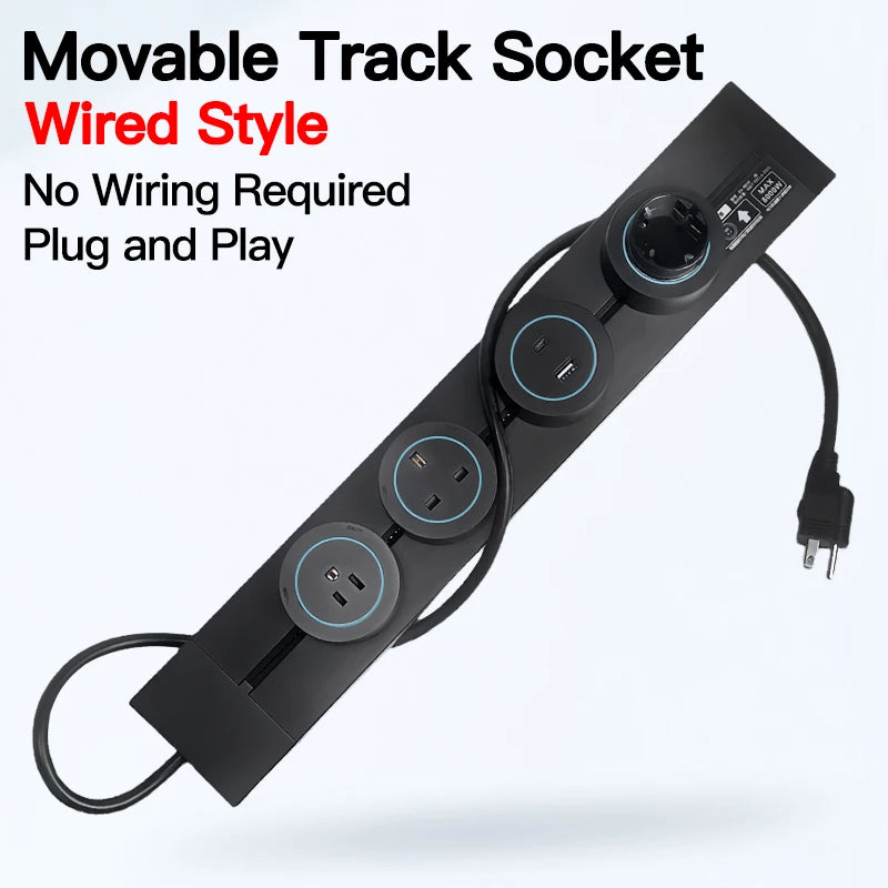 Multistandard Wall Power Track (40cm 50cm), USB-C Enabled Electric Sockets Plugs Adapters Grey Black for Office Use