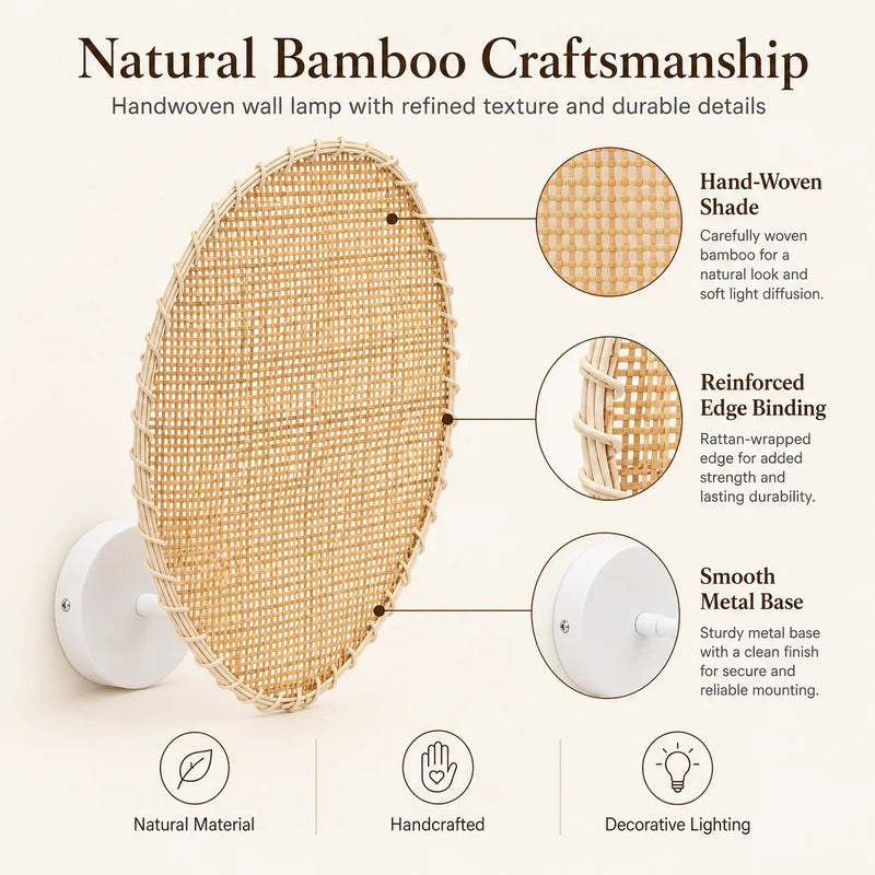 JOYINLED Bamboo Wall Sconces Retro Rattan Weaving Light for Living Room Bedroom Bedside Homestay Corridor Decorative Lighting