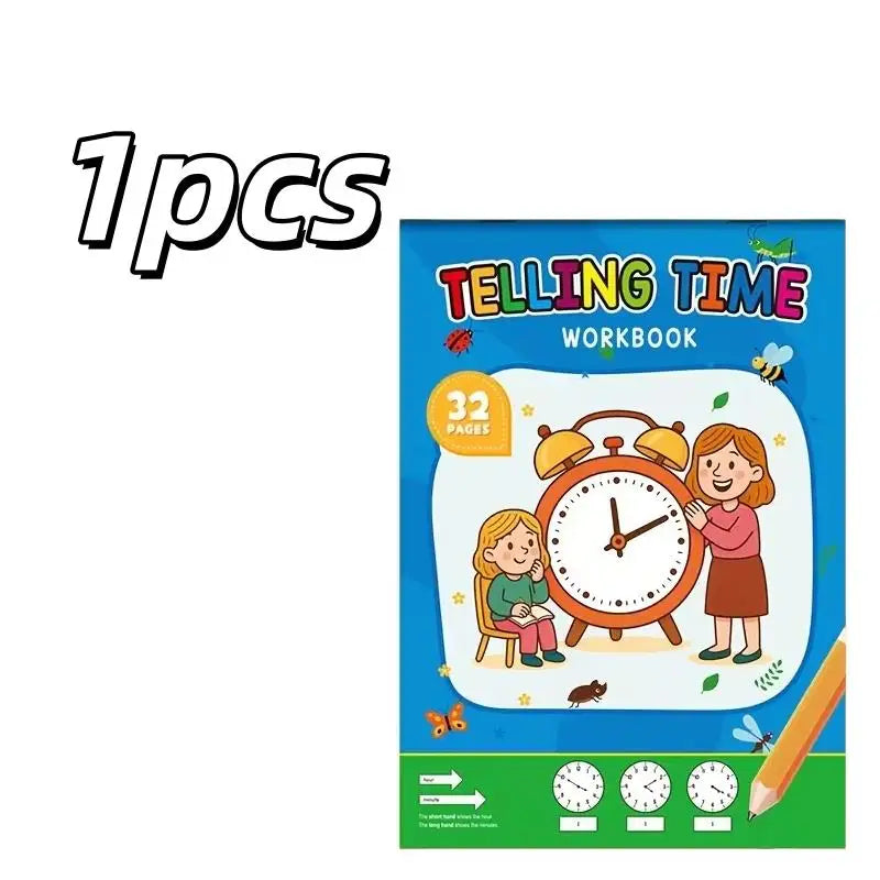 1pcs Kids' Time Telling Workbook – Homeschool & Classroom Activities, Reading Math, Back to School