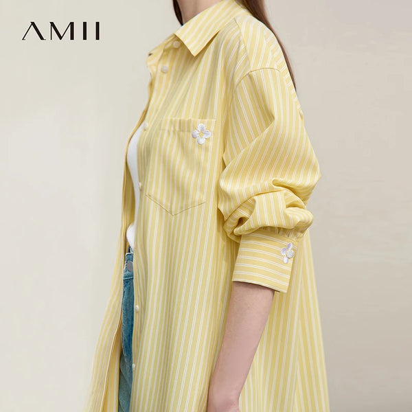 អាវ Amii សម្រាប់នារី រដូវស្លឹកឈើជ្រុះ ឆ្នាំ២០២៦ អាវដៃវែង ដៃអាវបែបឆ្នូត ប៉ាក់បែបរលុង សាមញ្ញ 12621072