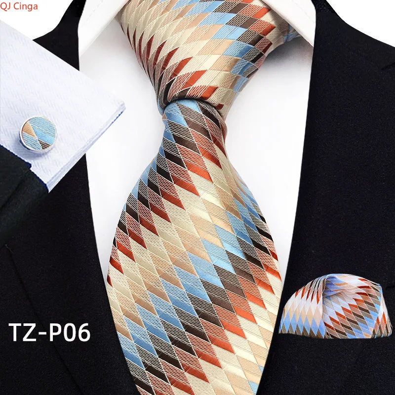 2026 New Men's Jacquard Fabric Tie Set Perfect for Business/Banquets/Formal Wear/Weddings. (Tie + Pocket Square + Cufflinks)