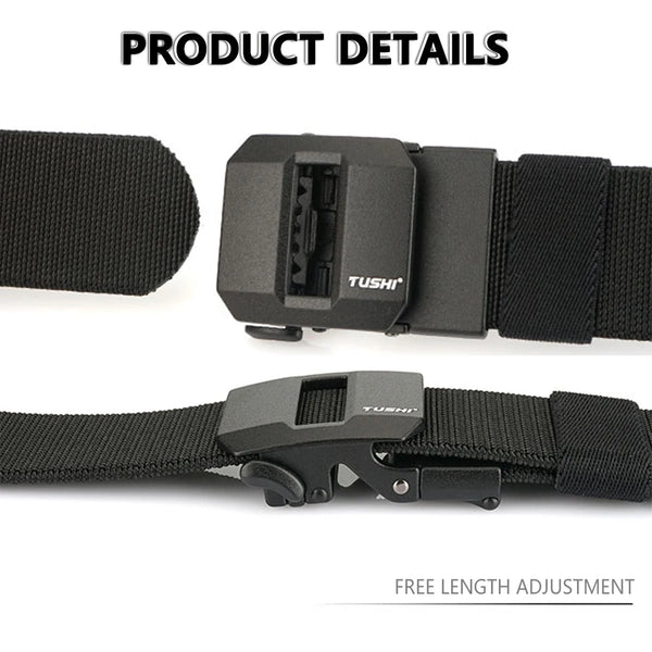 TUSHI New Golf Sports Elastic Belt Tactical Belt Metal Automatic Buckle Stretch Nylon Men Military Belt 120-150CM Big Size Belts