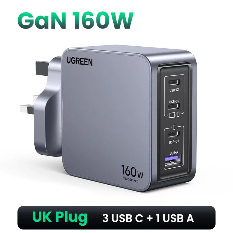 UGREEN 160W GaN Charger PD3.1 Type C QC4.0 3.0 Quick Charge For Macbook Pro Laptop USB Fast Charger For iPhone 18 Xiaomi Tablet