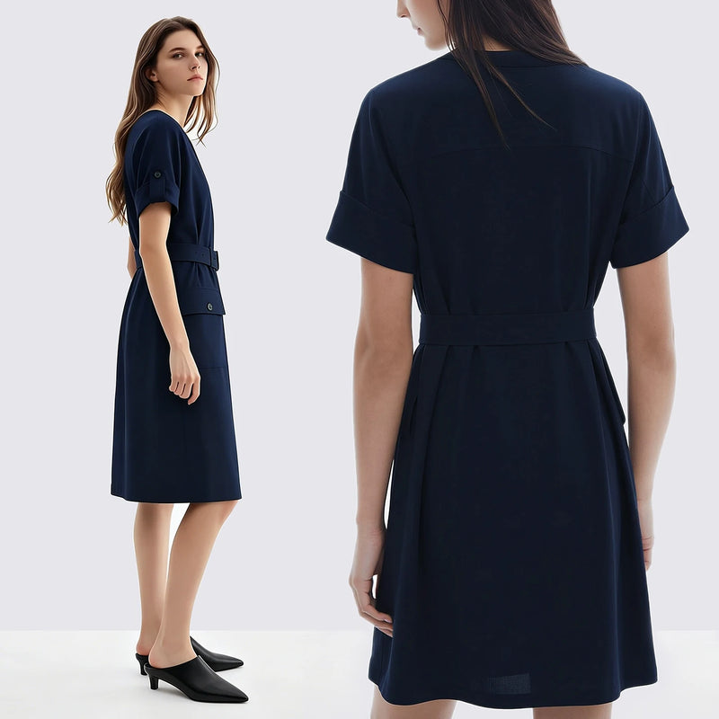 Amii Women's Dress 2026 Summer Round Neck Dolman Sleeve Belted Wrinkle-Resistant Loose Fit Casual Mini Dress For Women 12652039