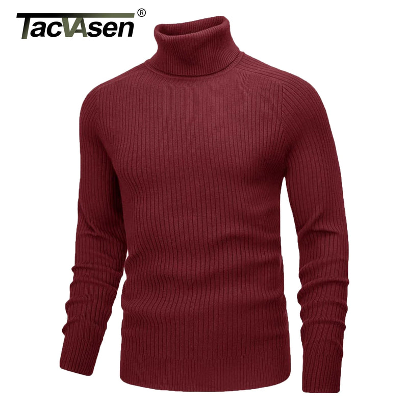 TACVASEN Men's Knit Turtleneck Sweater Thicken Ribbed Long Sleeve Solid Pullover Casual Fall Winter Thermal Soft Tops Streetwear