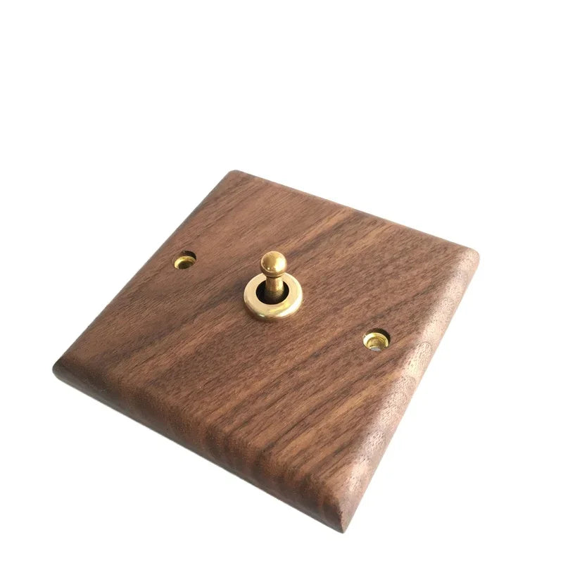DepoGuye High quality retro American light switch socket, pure wood brass toggle switch plate, home &bed wall light switch