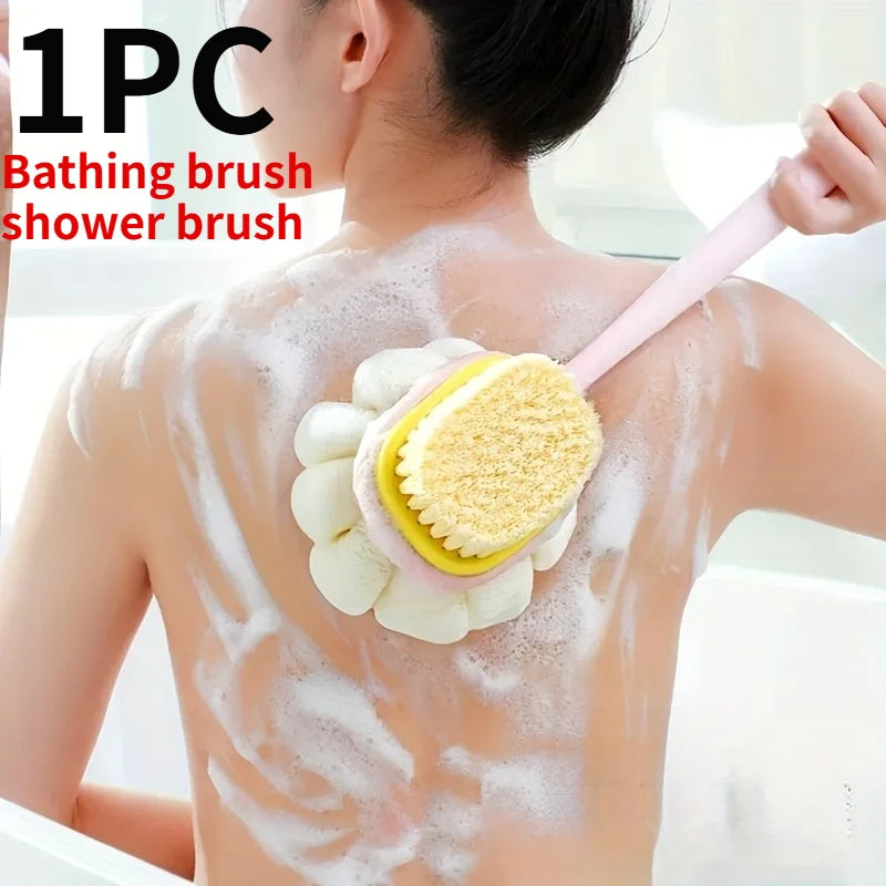1PC Shower Body Brush with Bristles and Loofah,Back Scrubber with Curved Long Handle,for Skin Exfoliation in Bath.bathing gadget