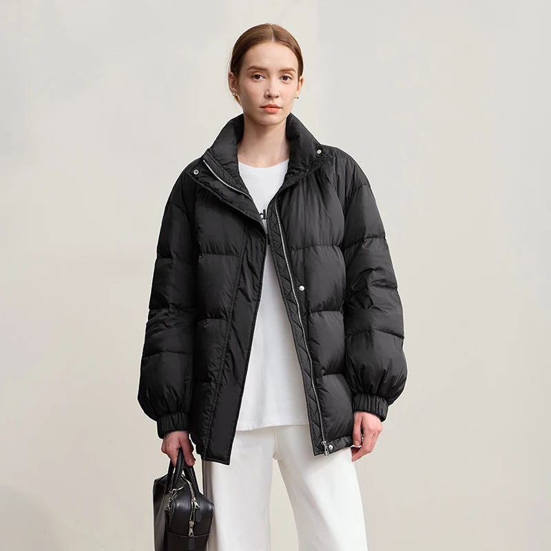 Amii Down Coats 2026 Winter New Warm Turtleneck Shoulder Sleeves Loose Top Solid Versatile Long Down Coats For Woman 12544132