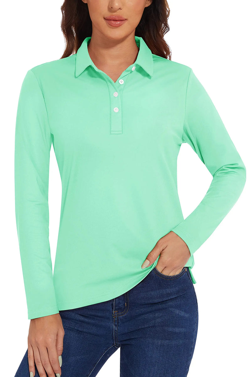 TACVASEN UPF 50+ Polo Shirts Womens Long Sleeve Shirts UV Protection Performance Polos Golf Tennis Working Shirts Pullover Top