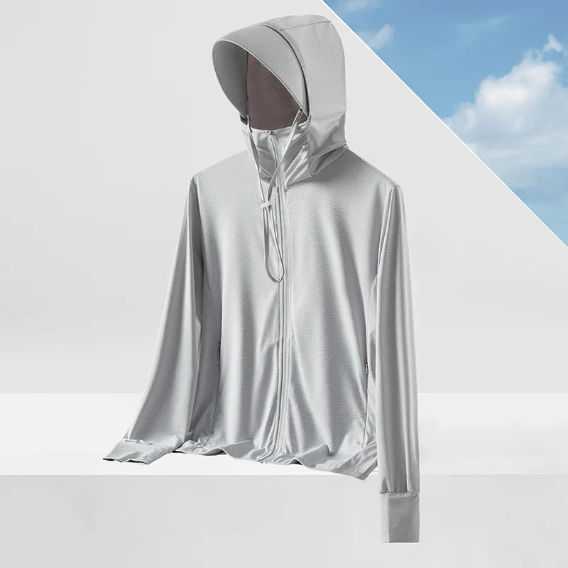 2026 New Women Long-sleeved Hooded Sunscreen, Summer Men Universal UV Light Breathable Jacket, Ice Silk Sports Coat