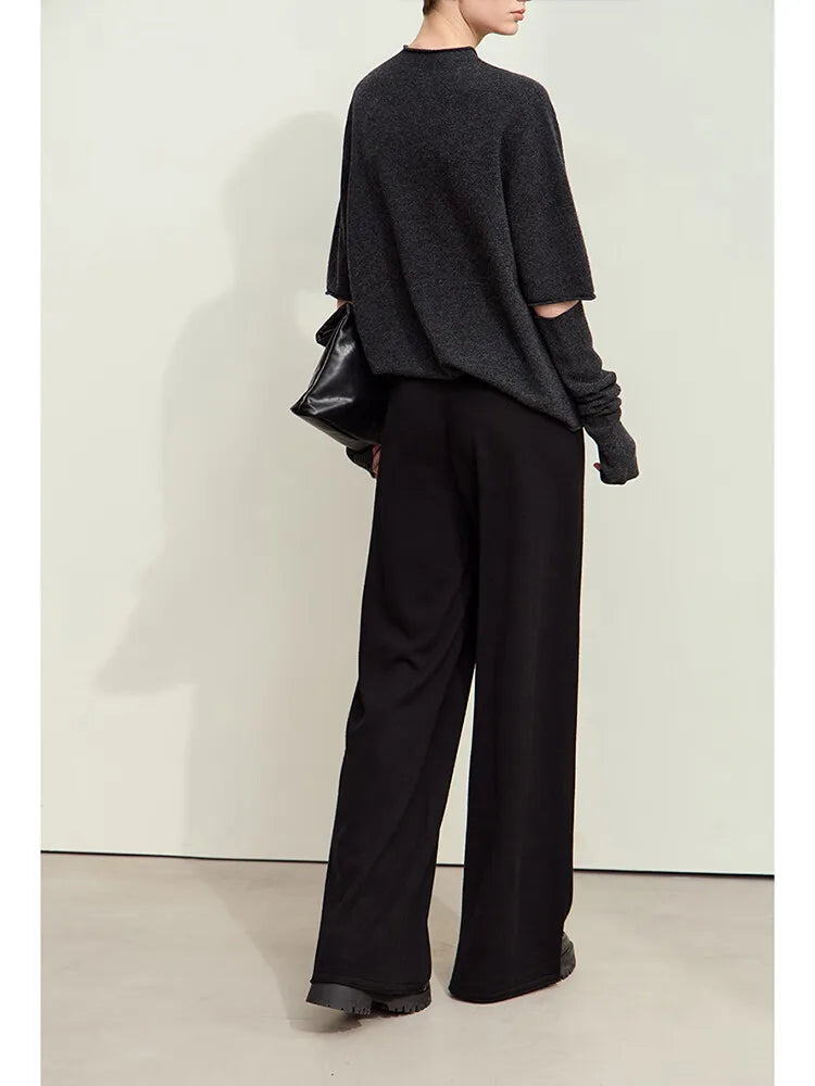 ខោ Amii Minimalism Women's រដូវស្លឹកឈើជ្រុះឆ្នាំ ២០២៥ ខោរោមចៀមចង្កេះយឺតធម្មតាថ្មីសម្រាប់ស្ត្រីម៉ូដខោជើងធំ ១២៤៤៣១៧៨