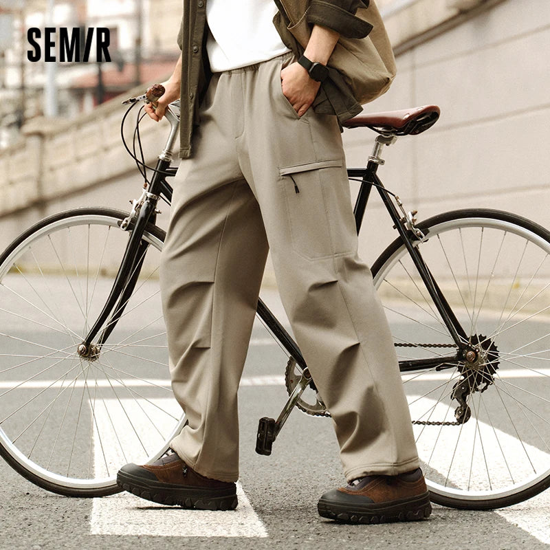 Semir Men Pants Water Repellent Fleece Lined Straight Leg Urban Workwear Style 2026 Winter Full Length Comfort Fit