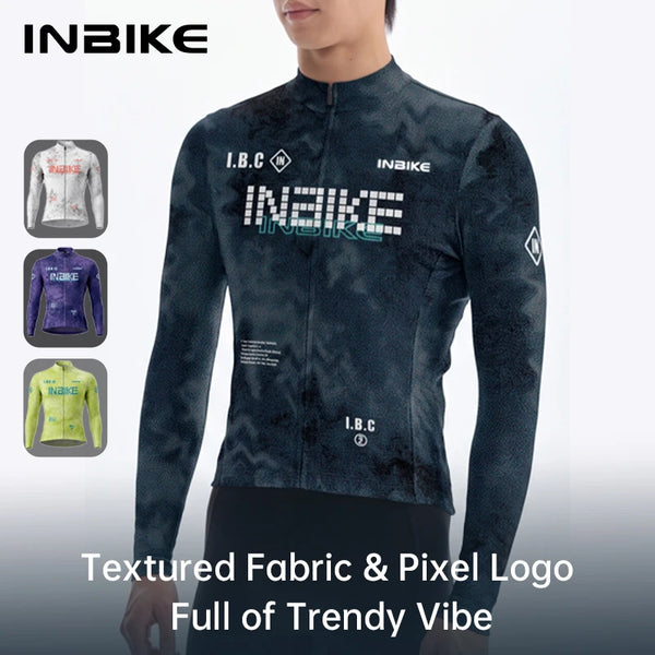 INBIKE Mens Winter Bicycle Jersey Long Sleeved Thermal Fleece Cycling Biking Clothing Man Bike Jersey with 3 Pockets Lightweight
