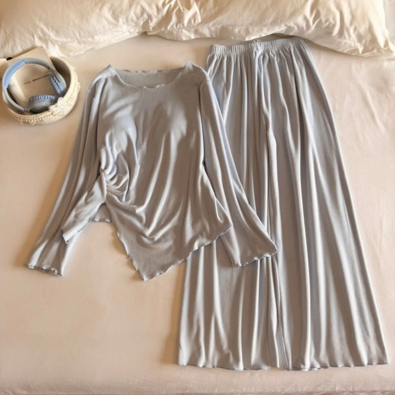 2 Piece Chest Pad Pyjama Set Women Pajama Soft Comfortable Spring Autumn Long-Sleeved Sleepwear for Ladies Homewear Pijama
