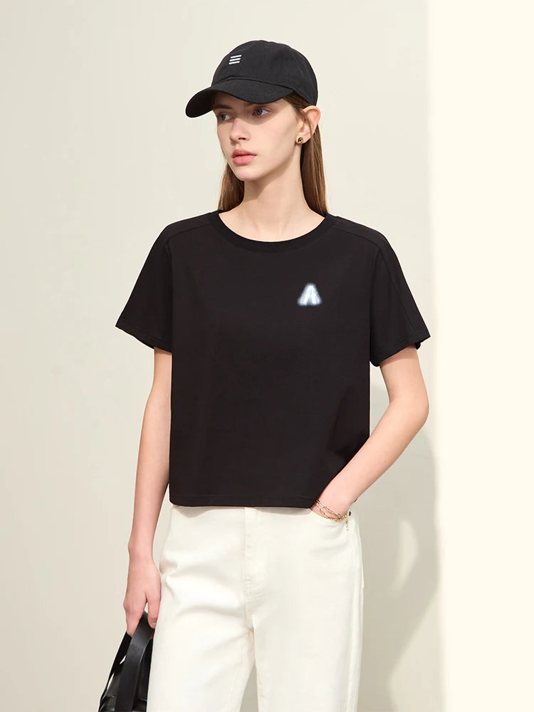 Amii Minimalism T-shirts for Women 2026 Summer New Loose Tops Short Sleeve T-shirt O-Neck Letters Print Fashion Tees 12642002