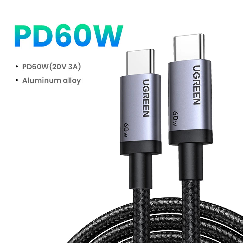 UGREEN USB C Cable PD60W Fast Charge Cable for iPhone 17 16 15 Samsung S25 S24 iPad MacBook Air Xiaomi Fast charging Data Cable