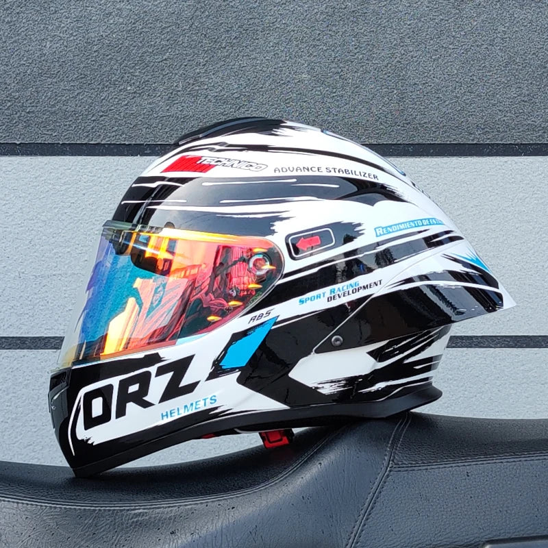 ORZ Personality Large Spoiler Full Face Motorbike Helmet ABS Material Safety DOT Certified Four Seasons Riding Protective Helmet