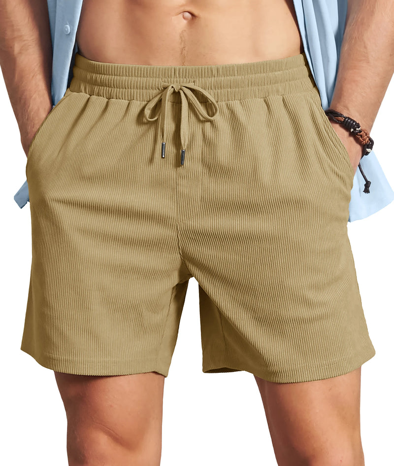 TACVASEN Men's Corduroy Texture Casual Shorts 6" Inseam for Summer Beach Vacation Elastic Waist Drawstring Lightweight Pockets
