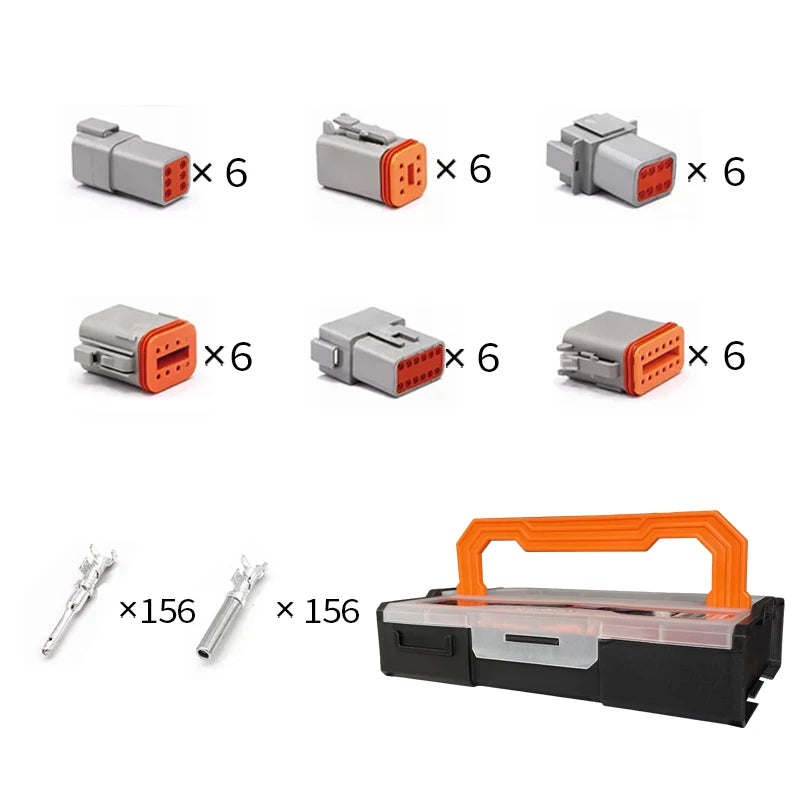 250pcs Deutsch DT series Waterproof Wire Connector Kit DT06-2/3/4/6S DT04-2/3/4/6P Automotive Sealed Plug with pins box