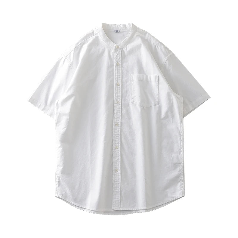 DUKEEN Short-Sleeve Oxford Shirts for Men 2024 Summer Casual Stand-Collar White Tops 100% Cotton Basic Men's Clothing