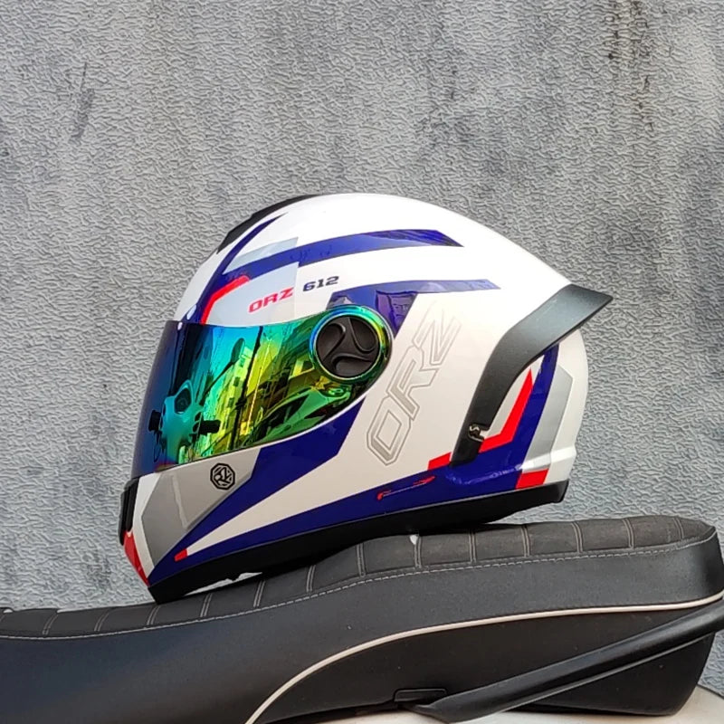 ORZ Motorcycle Helmet Men's and Women's Full Helmets Winter Personalized Motorcycle Big Tail Couple