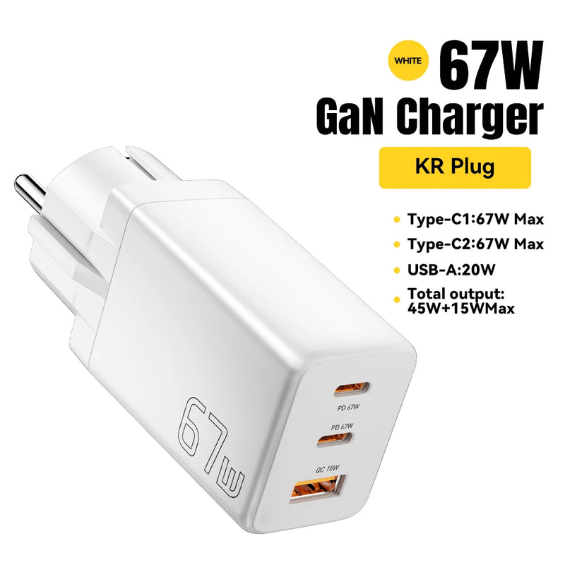 ឆ្នាំងសាក Essager GaN USB Type C 67W 45W 33W KR EU Plug សាកថ្មលឿនសម្រាប់ Samsung iPhone 16 15 14 Pro Huawei ទូរស័ព្ទ កុំព្យូទ័រយួរដៃ ឆ្នាំងសាក
