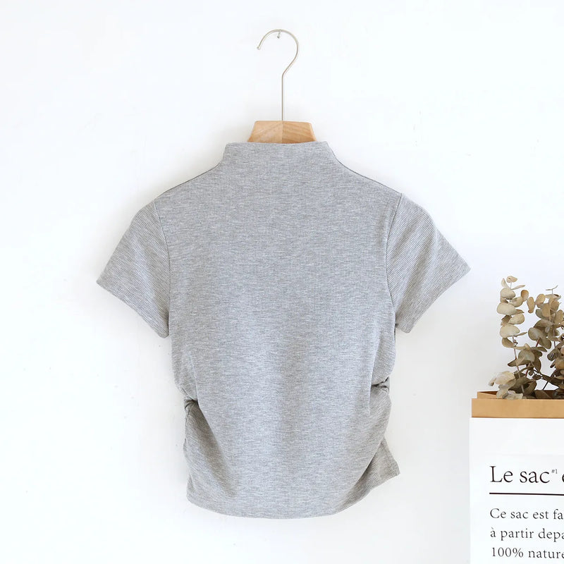 Modal Turtleneck Short Sleeves Chest Pad Base Shirt Women's Slim Underwear Spring and Summer Sleepwear Pajamas One Piece Top