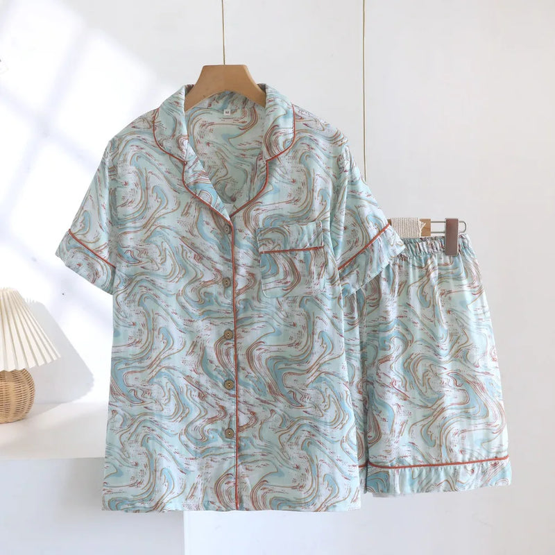 New Summer Clothes Sleepwear Short Sleeve Pajama Sets Night Wear for Ladies Home Wear Floral 2Pcs Pyjama Set Woman Nightwear