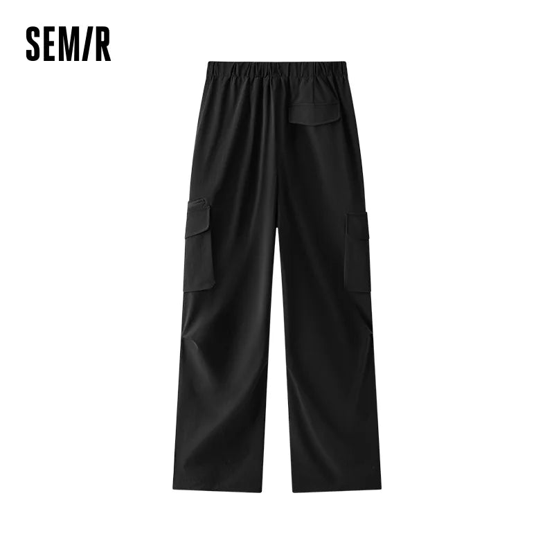 Semir Cargo Pants Woman Loose Solid Texture Elastic Waist Drawstring High Street Simple Style Wide Leg Pants Women Spring 2026