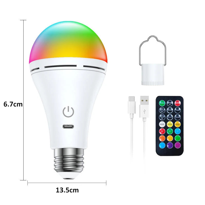 អំពូលភ្លើង E27 RGB ពណ៌ប៉ះ USB អាចសាកបាន អំពូលចល័ត អំពូលសង្គ្រោះបន្ទាន់ ភ្លើងពេលយប់សម្រាប់បន្ទប់ទទួលភ្ញៀវបោះតង់