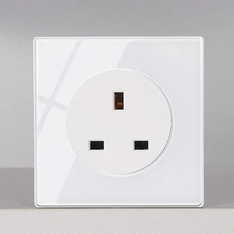 Tempered Glass Panel Blue Light Button Switch 1 2 3 4 Gang/1 2 Way LED Automatic reset Switch Indicator Light TV TEL Wal Socket