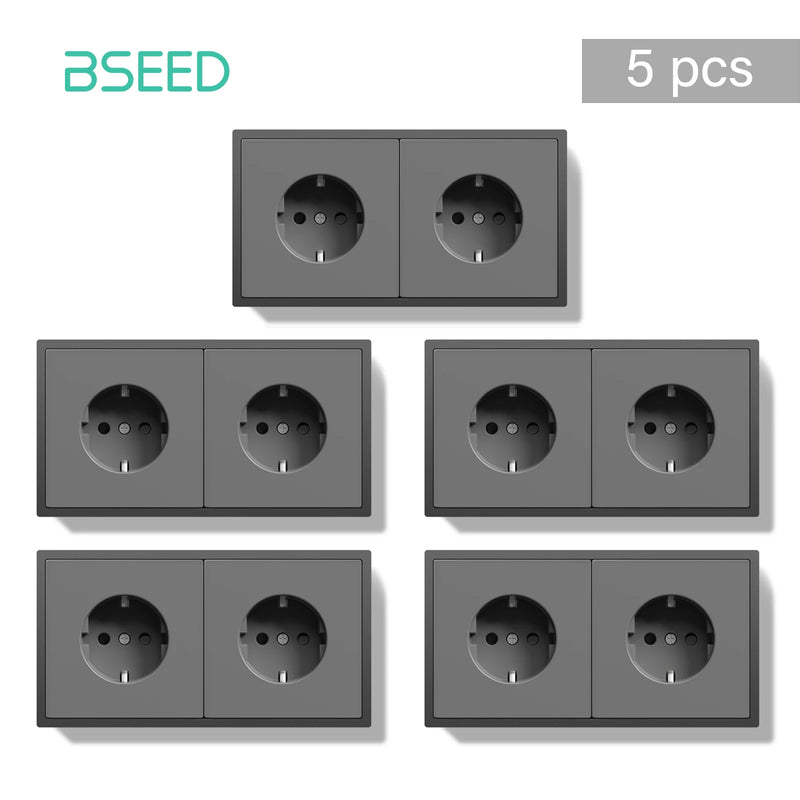 BSEED E Series 1/3/5 Pack Double Wall Sockets Electrical Power Outlets Bulk Set White Black Plastic Frame Kid Protection 16A
