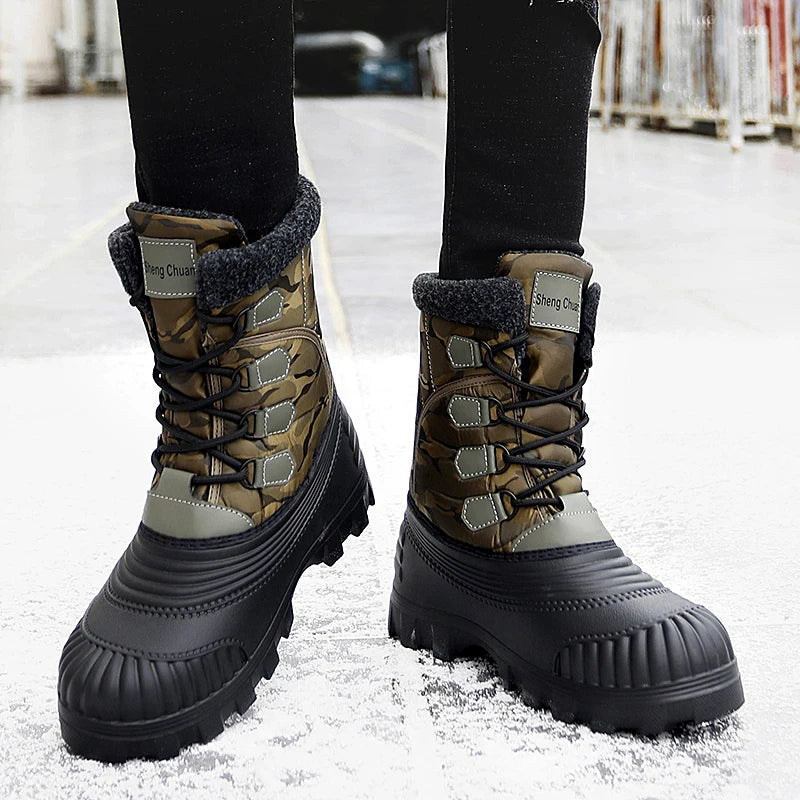 Men's high-top casual snow boots winter light warm velvet cotton boots soft sole non-slip comfort outdoor thicken walking boots