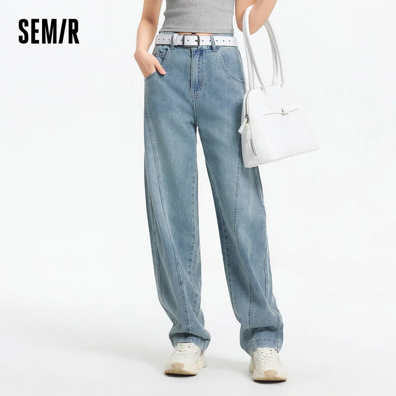 Semir Jeans Women Curved Hem Loose Floor-Length 2025 New Summer Cool Feeling Tapered Pants Trendy for Streetwear Looks