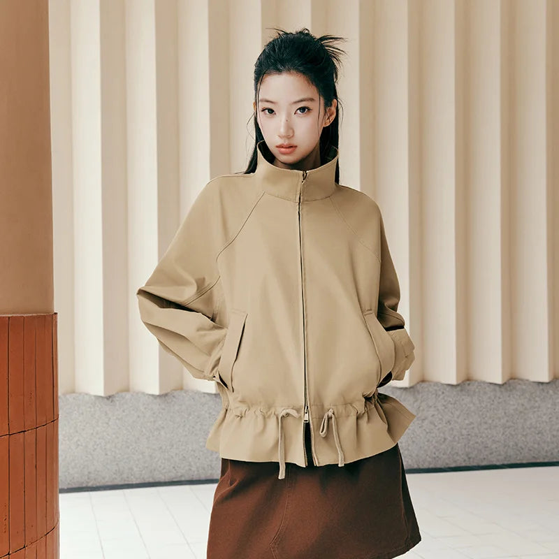Semir Women Jacket Panelled Design Plaid Pattern Raglan Sleeve Oversized Fit Retro Style Drawstring Detail 2026 Autumn