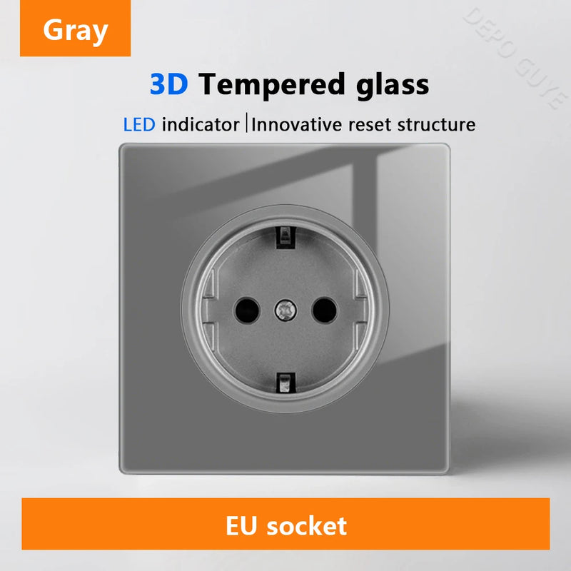 Wall Light Switch Panel LED Indicator UK EU FR Universal USB C Electrical Socket Piano Key Self-reset Wall Switches TV Computer