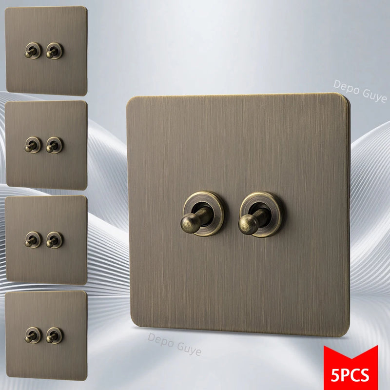 5/10 PCS Retro Eu Metal Wall Toggle Light Switch,1/2/3/4 Gang 2Way Bronzed Antique Stainless Steel Wall Panel Switch
