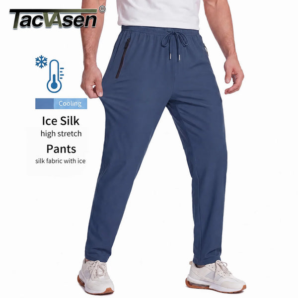 TACVASEN Summer Quick Dry Joggers Hiking Pants Mens Lightweight Casual Running Pants Drawstring Fitness Sports Gym Sweatpants