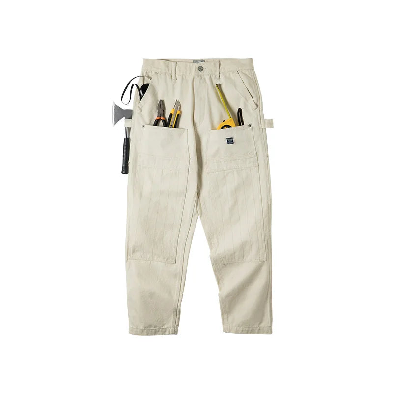 ខោខូវប៊យ Maden Workwear បែបអាមេរិកាំង Retro រលុង ពណ៌ស លាងសម្អាត ខោត្រង់ ខោកាត់ឈើ ខោបុរស
