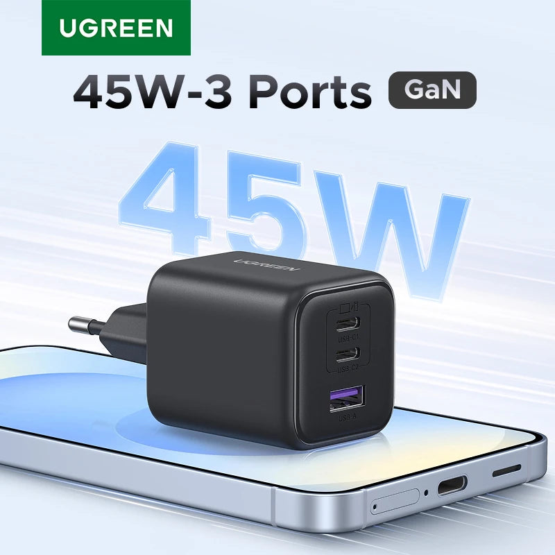 UGREEN 45W/30W/25W/20W GaN Charger PD3.0 PPS QC3.0 USB C Fast Charger For Samsung S26 iPhone 18 17 16 Pro Max iPad Xiaomi Tablet