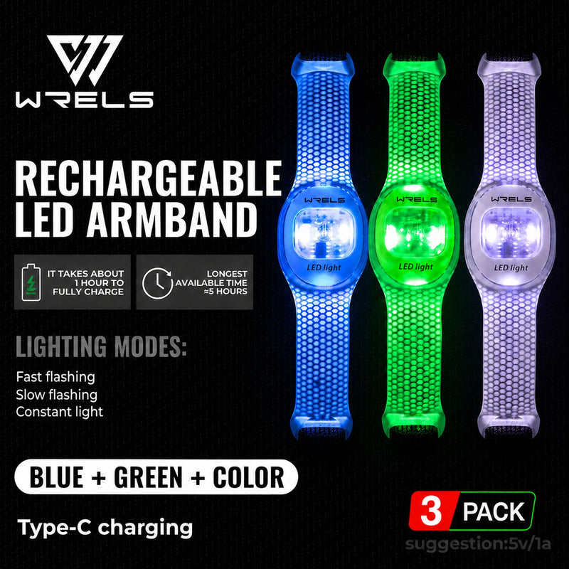WRELS Arm Light Rechargeable LED Light Up Armband Waterproof Night Running Cycling Outdoor Safety Wristband Warning Light