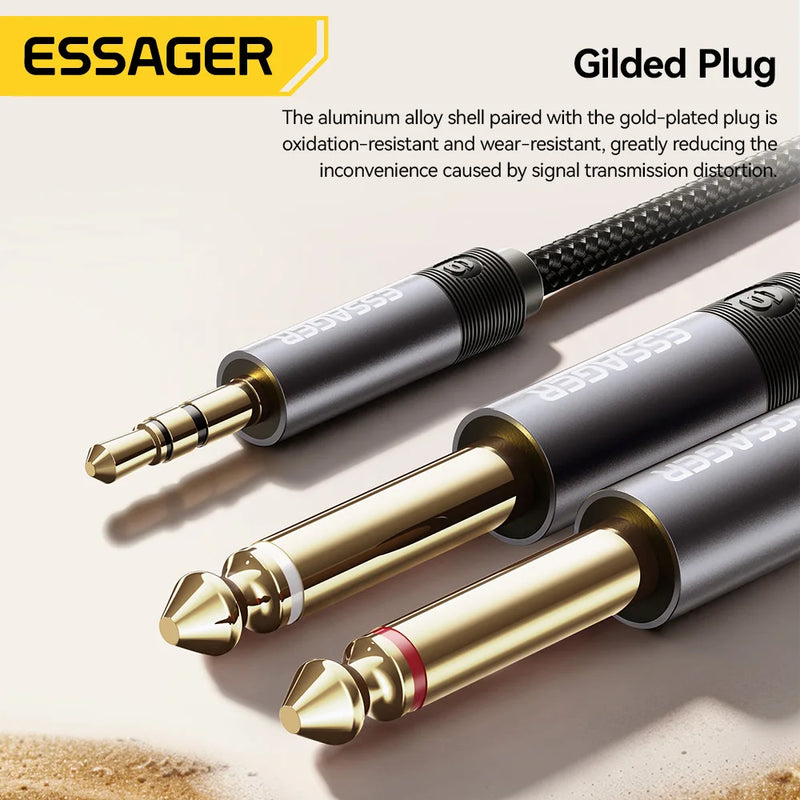 ESSAGER 3.5mm to Dual 6.5mm TRS Cable  AUX Adapter Audio Cable Jack 3.5 to 6.35 Stereo Cable for Mixer Amplifier Speaker Guitar