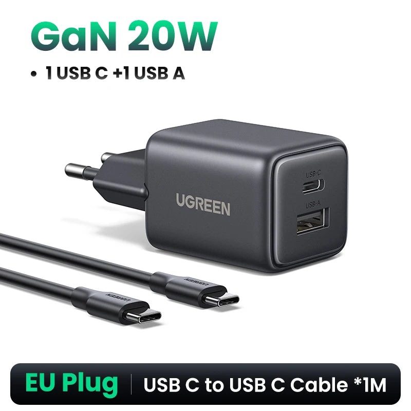 UGREEN 20W GaN Charger PD3.0 QC3.0 Mini USB C Phone Charger For iPhone 18 17 16 Pro Max Samsung S26 Xiaomi Tablet iPad Air Pro