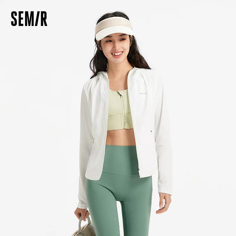 Semir Women Jacket UV Protection Cool Feeling Breathable Moisture Wicking High Elastic Slim Raglan Sleeve Hiking Outdoor Top 202