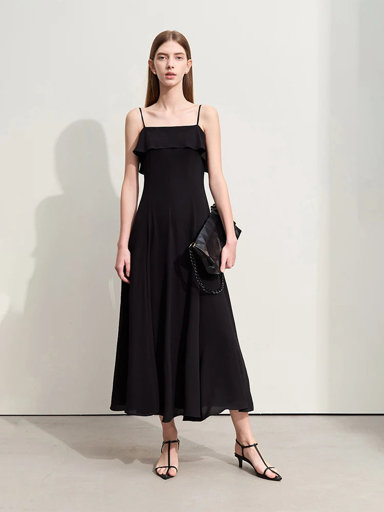 Amii Minimalism Dresses for Women 2026 Summer New Solid Long Large A-line Swing Thin Chiffon Halter Slim Trendy Dress 12442096