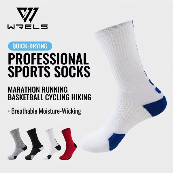 WRELS 1/2/3 Pairs Sports Basketball Socks Moisture-Wicking Running Socks Men Cushioned Outdoor Athletic Crew Compression Socks