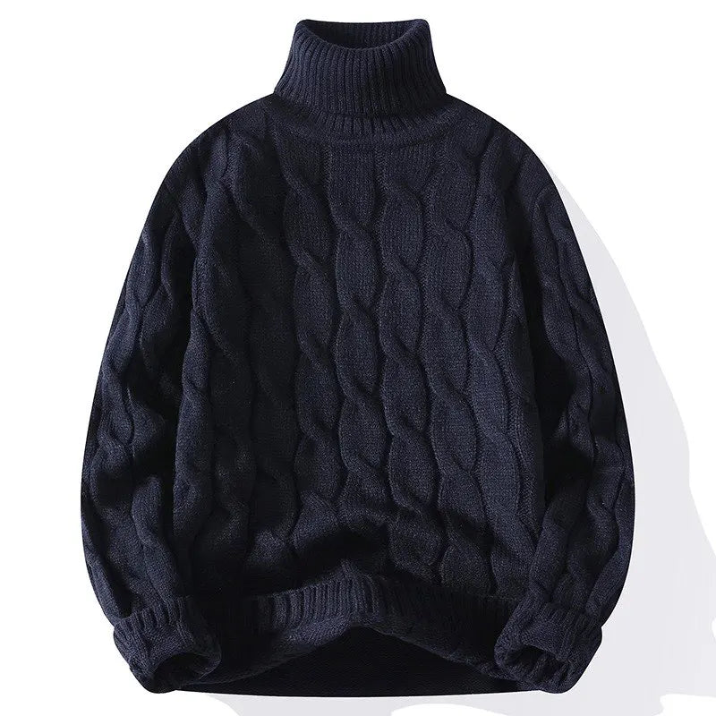 2026 New Men's Long-Sleeve Turtleneck Sweater Spiral Pattern Decorated Pullover Available in Red, Black, White, Gray, and Navy.