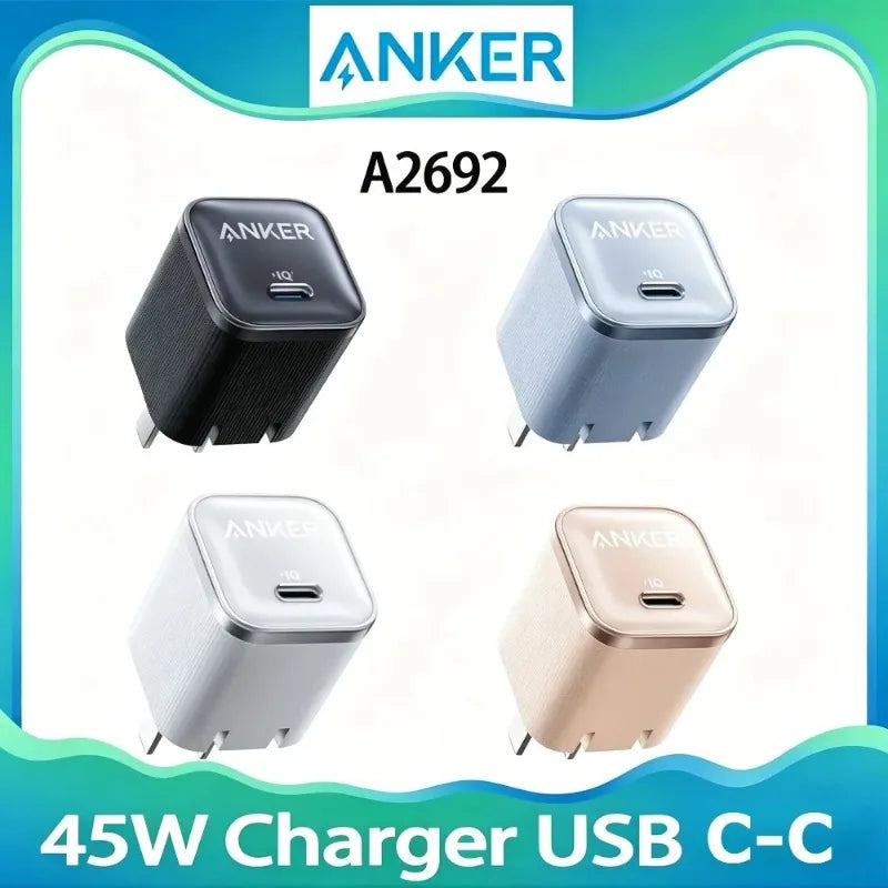 ឆ្នាំងសាក Anker Nano 45W GaN USB-C PD Fast Charger ដុំសាកទំហំតូចអាចបត់បាន សម្រាប់កុំព្យូទ័រយួរដៃ Samsung Galaxy S25 Ultra IPhone