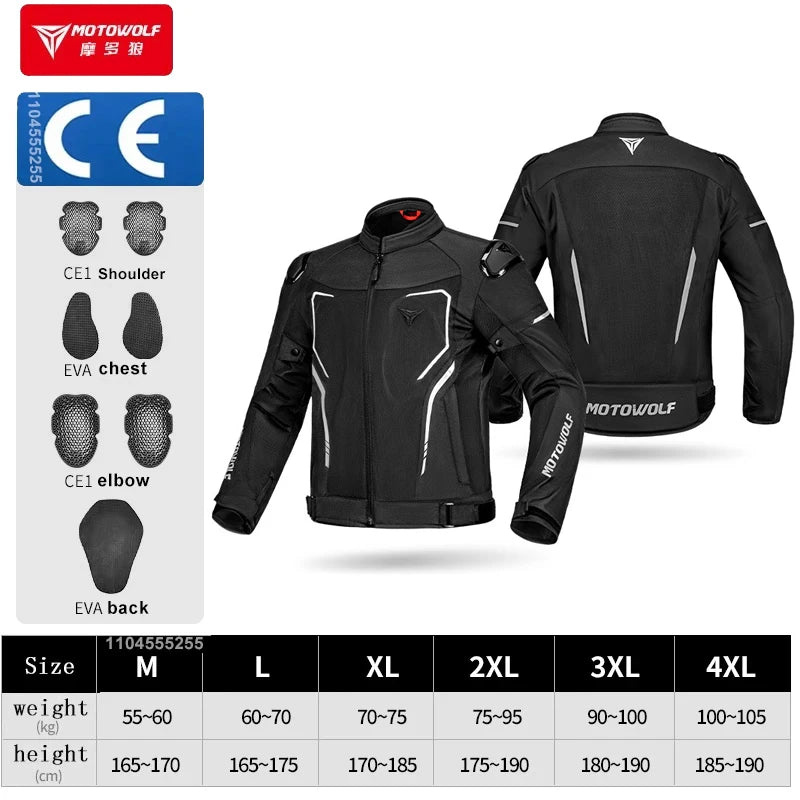 អាវម៉ូតូ Motowolf សម្រាប់បុរស អាវប្រណាំងរដូវក្ដៅ មានខ្យល់ចេញចូលបានល្អ ផលិតឡើងដោយមានវិញ្ញាបនបត្រ CE សម្រាប់ការពារការធ្លាក់ ងាយស្រួលពាក់