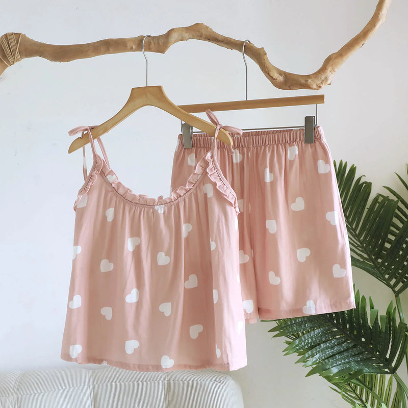 Summer Suit Nightie with Bra Sleepwear Women's New Gauze Cotton Sleeveless Pajama Set Woman Clothing 2 Pieces Set Lounge Wear